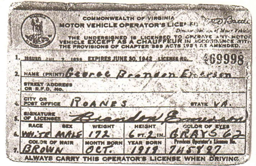 Brnadon's Driver's License (Pre-1942)