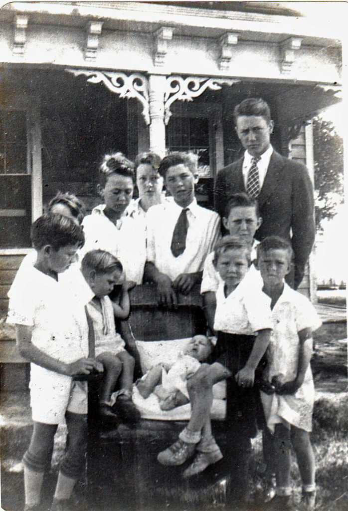 Emerson children at Riley's Place, 1935 Left to right: Charles, Sherwood, Chester, Lynwood, Lulie, Jack, Brandon, Nelson, Herbert, Frederick, Robert Carol