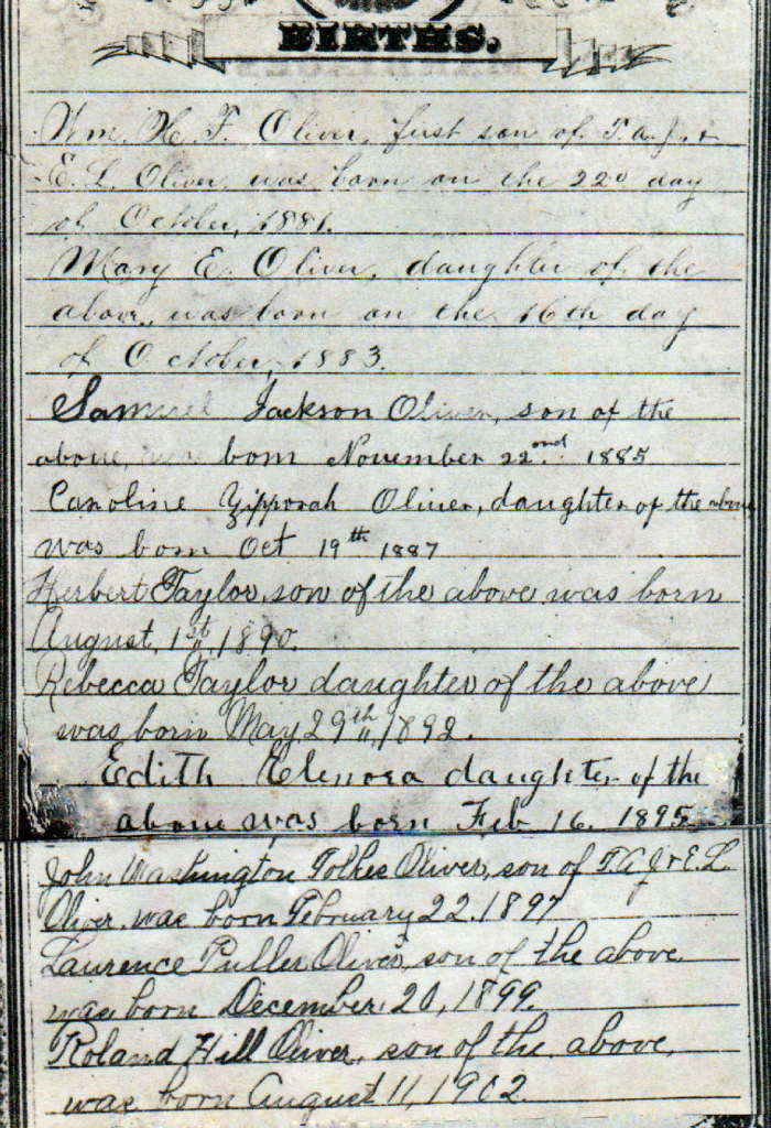 Birth Records from Jack Oliver's Bible